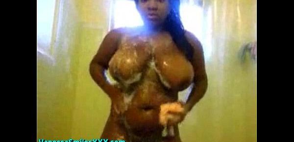  Thick Black Chick Showers Big Tits for Flashback Friday